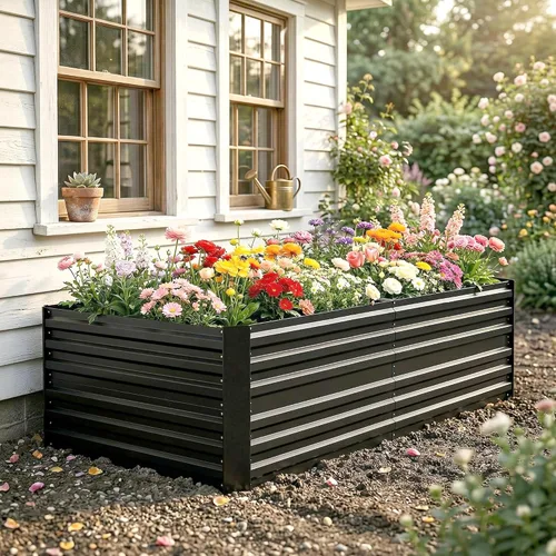 Vista 9 de Outsunny Kit de cama de jardín elevada galvanizada con barras de refuerzo, maceta de metal grande y alta para verduras, flores y hierbas, 6 x 3 x 2