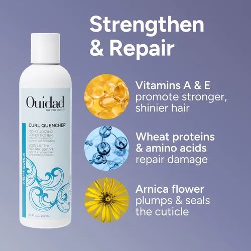 Vista 4 de Ouidad Curl Quencher Acondicionador Hidratante, Acondicionador Capilar Definidor de Rizos para Rizos Suaves, Nutridos e Hidratados, Ayuda a Reparar