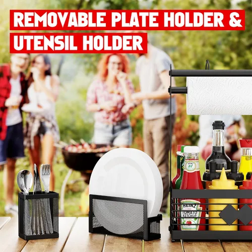Vista 11 de Organizador de Parrilla para Parrilla al Aire Libre, Organizador de Barbacoa con Soporte de Toalla de Papel de Camping y Soporte de Platos