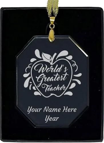 Vista 7 de LaserGram Personalized Glass Christmas Ornament, World's Greatest Teacher, Custom Laser Engraved Gift Idea (Diamond Shape)