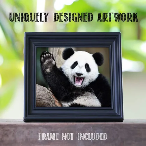 Vista 7 de AMERICAN LUXURY GIFTS Happy Panda Waving Hi - Divertido arte de pared de animales para habitación de niños, decoración de guardería, impresión sin