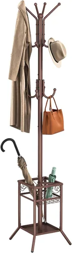 Vista 10 de ELYKEN Perchero Independiente, Perchero de Metal con Soporte para Paraguas, Árbol de Abrigos Moderno con 12 Ganchos, Perchero de Pie de Esquina