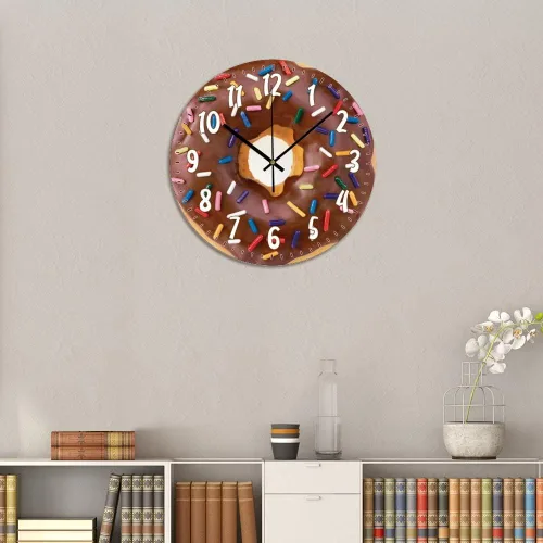 Vista 7 de ArogGeld Reloj de pared rústico de donas de chocolate, relojes colgantes de madera, decoración de cocina, relojes redondos de madera, decoración