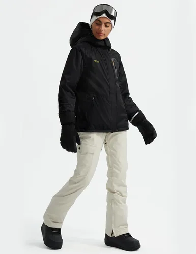 Vista 5 de GEMYSE Chaqueta de esquí para mujer, abrigo impermeable para invierno, impermeable, para snowboard, con capucha, rompevientos