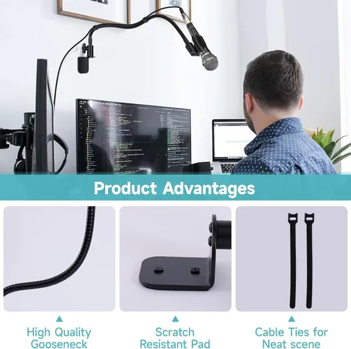 Vista 6 de Soporte de pared para micrófono flexible de alta calidad, soporte de pared para micrófono de escritorio con cuello de cisne, brazo de micrófono