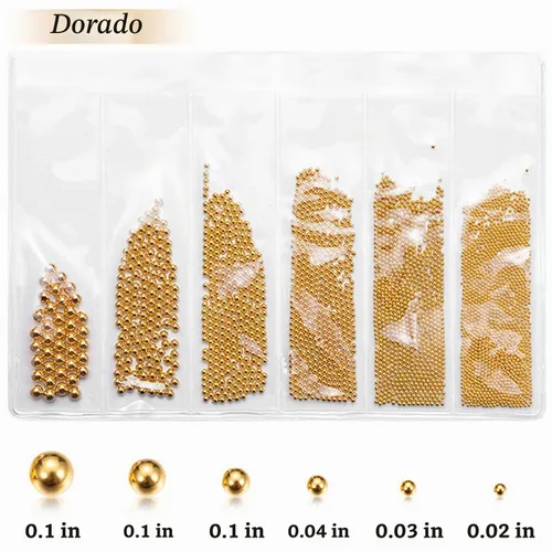 Vista 4 de Paquete de 4 cuentas de caviar de uñas, micro cuentas de metal para uñas, decoración de uñas 3D, bola de acero para uñas, plata dorada, gema negra