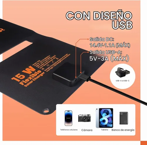 Vista 6 de FlexSolar 15W plegable 12V cargador solar de goteo con controlador para coche Includes USB Output, Cigarette Lighter, Alligator Clips, O-Rings