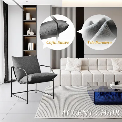 Vista 6 de Silla de acento para sala de estar, sillas cómodas de lectura para dormitorio, silla de salón tapizada, silla de brazo moderna de mediados de siglo