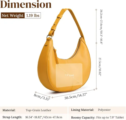 Vista 4 de S-ZONE Bolsos de hombro de cuero de grano superior para mujer Hobo Crescent Bag Bolso de mano