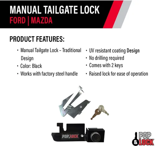Vista 3 de Pop & Lock PL2300 Cerradura manual negra para portón trasero (funciona solo con mango de acero de fábrica)