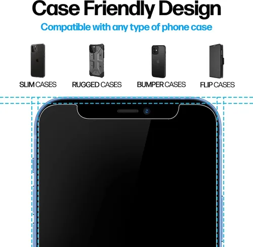 Vista 5 de Power Theory Protector de pantalla de vidrio templado diseñado para iPhone 12 Pro Max [dureza 9H], kit de fácil instalación, 99% HD libre