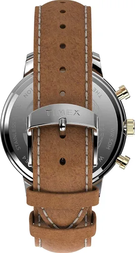 Vista 3 de Timex Reloj Chicago Chronograph 1.772 in para hombre - Esfera azul de dos tonos con correa de cuero marrón