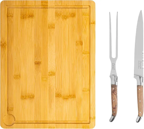 Vista 7 de French Home Laguiole - Cuchillo de pan de madera de Pakka negro con tabla de pan de bambú