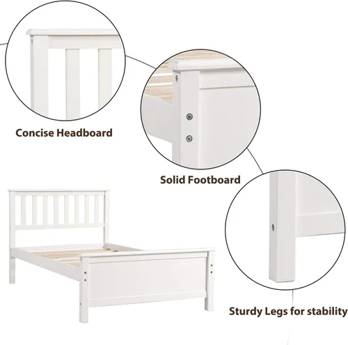 Vista 3 de Harper & Bright Designs Base de cama de tamaño individual, cama de plataforma de madera con cabecero, cama de plataforma individual con soporte