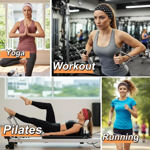 Vista 5 de TERSE Diademas para mujer, bandas de pelo de lunares de moda para yoga, entrenamiento, todos los días, bandas anchas y gruesas para la cabeza