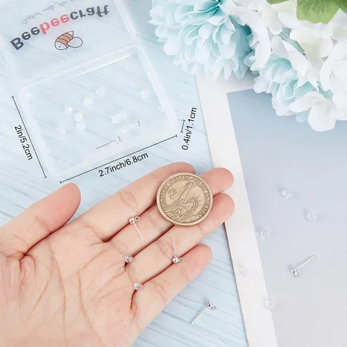 Vista 3 de Beebeecraft 1 caja de 10 piezas de aretes de bola de plata de ley 925 con tuercas de plástico para fabricación de joyas