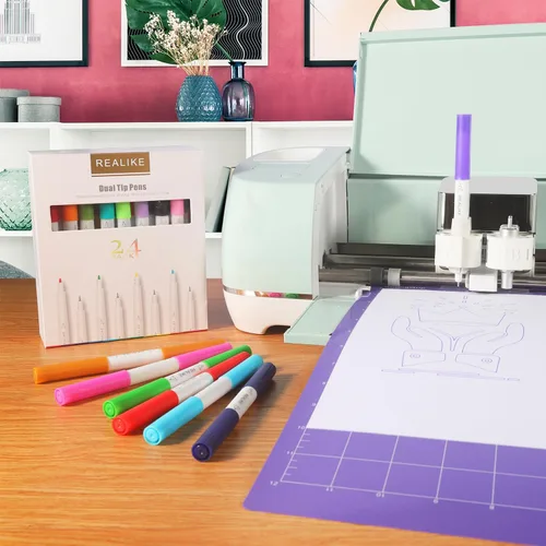 Vista 2 de Realike - Juego de bolígrafos de doble punta compatibles con Cricut Maker 3/Maker 4/Maker/Explore 3/4/Air 2/Air, juego de 24 bolígrafos de punta