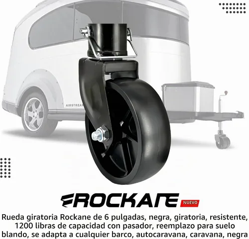 Vista 4 de Rockane - Rueda giratoria de repuesto para remolque de 6 pulgadas