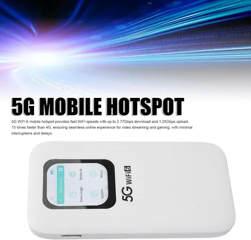 Vista 2 de Hotspot móvil WiFi 5G, enrutador portátil Wi Fi 6 para viajes soporta hasta 16 dispositivos, pantalla táctil de 2.01 pulgadas, con ranura