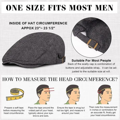 Vista 4 de Senker Fashion - Paquete de 2 gorras Newsboy para hombre, ajustables, de espiga, de tweed, de mezcla de lana, gorra plana Ivy, gorra de taxista