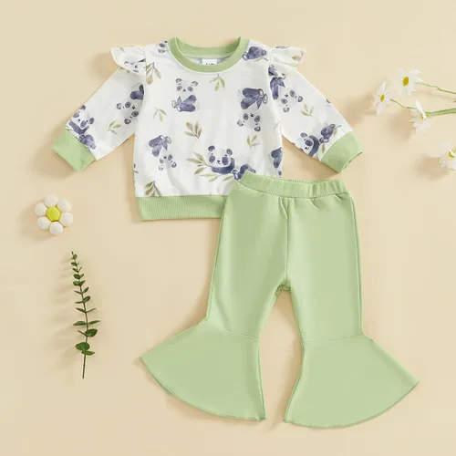 Vista 45 de Kaipiclos Ropa occidental para bebé niña, con lindo estampado con volantes, manga larga, pantalones para otoño e invierno, trajes de vaquera