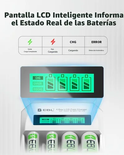 Vista 6 de EBL Cargador de batería LCD Smart Individual 907 AA AAA Cargador de batería recargable para baterías recargables Ni-MH Ni-CD
