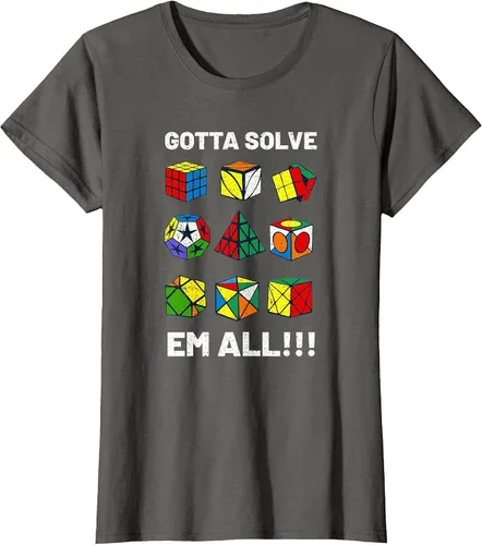 Vista 50 de Competitive Puzzle Cube Gotta Solve Em All Speed Cubing T-Shirt Asphalt Grey