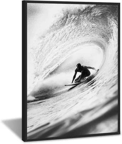 Vista 10 de Póster retro de surf fresco, arte de pared en blanco y negro, pósteres estéticos de habitación, arte de pared vintage del océano, pintura en lienzo