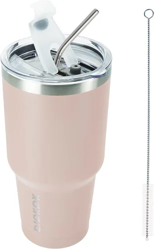 Vista 15 de BJPKPK Vaso térmico negro con tapa y pajita, de acero inoxidable, de 20 onzas, para café Pintura de caucho negro
