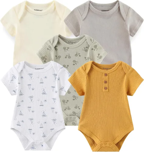 Vista 9 de Kiddiezoom Mameluco Unisex para Bebé Recién Nacido de Algodón de Una Pieza, Juego de 5 Mamulcos para Bebé, Ropa para Bebé Bds5069