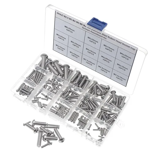 Vista 2 de M2.5-M8 304 - Kit de tornillos de cabeza de botón de acero inoxidable 185PCS M2.5 M3 M4 M5 M6 M8 Hex Drive Rounded Head Bolts, ISO7380 Fully