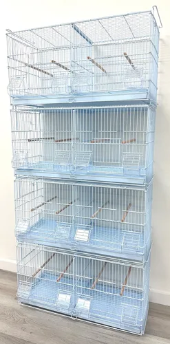 Vista 13 de Combo: Jaula de vuelo de aves galvanizada chapada en zinc apilable y bloqueo, divisor extraíble con soporte rodante