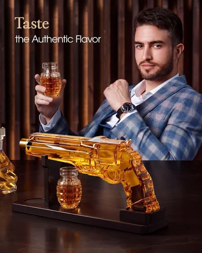 Vista 5 de Juegos de decantador de whisky con forma de pistola para hombres, juego de decantador de licor Kollea con vaso de disparo de pistola, regalos únicos