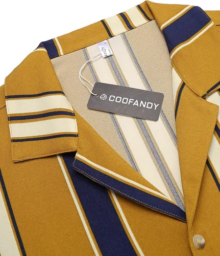 Vista 5 de COOFANDY Camisas hawaianas de manga corta para hombre, camisa a rayas con botones, camisas de playa de verano