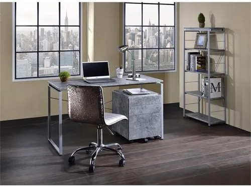 Vista 6 de Acme Jurgen - Estantería rectangular de 5 niveles de madera, color gris y plateado
