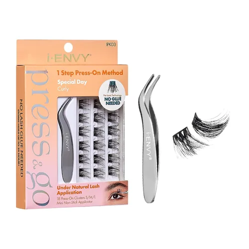 Vista 10 de i-ENVY Press&Go - Kit de pestañas autoadhesivas y aplicador, racimos de pestañas postizas sin pegamento, pestañas postizas de fácil aplicación, Glam