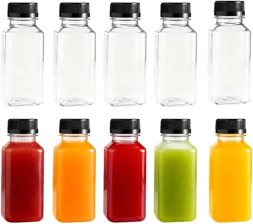 Vista 11 de 6 botellas pequeñas de plástico de 2 onzas con tapas, recipientes reutilizables transparentes a granel para bebidas a granel a prueba de fugas