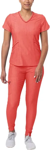 Vista 9 de Adar Pro - Conjunto de uniforme médico atlético moderno para mujer Tela elástica en 4 direcciones, resistente al olor y a las arrugas, ajuste a