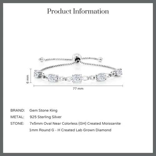 Vista 33 de Gem Stone King Pulsera de tenis de diamantes cultivados en laboratorio con piedra natal de 3-6 quilates para mujer, plata de ley 925, ovalada