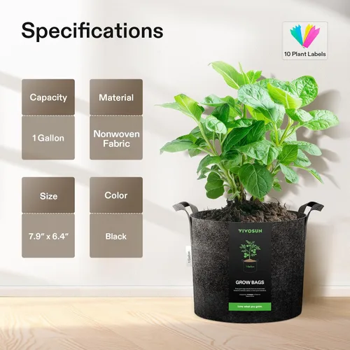Vista 3 de VIVOSUN Paquete de 10 bolsas de cultivo de 1 galón, macetas de tela reforzadas para jardinería, color negro