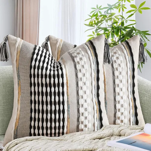 Vista 12 de AmHoo - Fundas de almohada de 18 x 18 pulgadas con borlas, fundas de almohada decorativas tejidas con textura de chenilla estilo boho para sofá