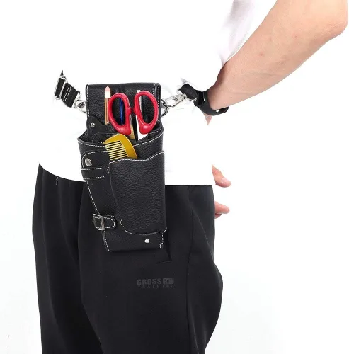 Vista 7 de ZJchao Riñonera para estilista, tijeras de peluquería, bolsa de cintura de piel sintética, herramientas de peluquería, estuche para tijeras