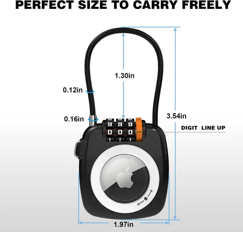 Vista 7 de Llavero Airtag con cerradura de combinación de 3 dígitos para equipaje, maleta, mochila, taquillas, cerraduras de equipaje de viaje, cerradura