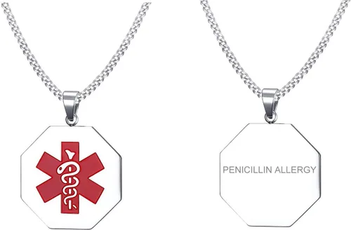 Vista 110 de VNOX Collar con colgante personalizado de acero inoxidable con grabado personalizado para identificación de alerta médica de emergencia para hombres