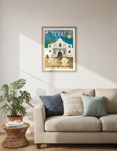 Vista 6 de Texas - Cowboys at The Alamo - Lone Star Flag - Eastern Air Lines - Vintage Travel Poster by Joseph Charles Parker c.1960s - Master Art Print