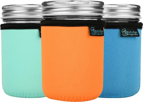 Vista 9 de Beautyflier Funda de neopreno para tarros Mason de 16 oz de boca regular, cubierta de neopreno para tarros Mason para vasos de beber, aislantes
