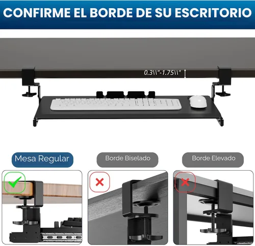 Vista 7 de AX WABER AX01WB01 - Bandeja extraíble para teclado debajo del escritorio con sistema de montaje de abrazadera C ajustable extra resistente, 27.3