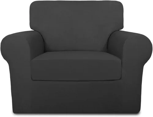 Vista 8 de PureFit - Funda para sofá de butaca (4 piezas, superelástica, para 3 cojines), color gris. Material elastano suave antideslizante, protector