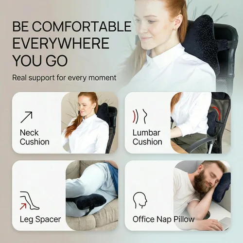 Vista 5 de Aeris, almohada de cuello para viajes con tira ajustable y bolsa portable, cojín de viaje con espuma viscoelástica, con funda de velur