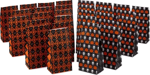 Vista 7 de Hallmark Bolsas de papel para fiestas de Halloween, golosinas y golosinas (30 bolsas: maíz negro y caramelo) para fiestas en el aula, bolsas